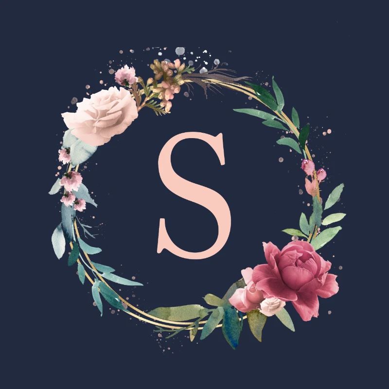 Personnalisable Monogram S Fleurs Cercle Boho