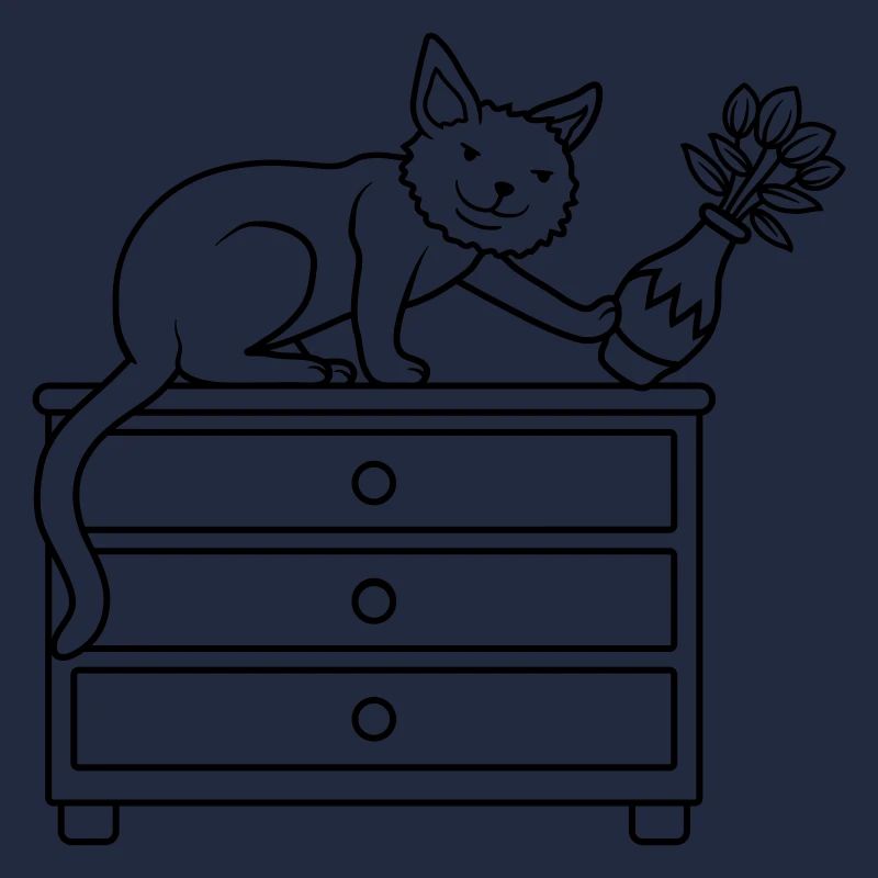 Vase à fleurs renversé sur un chat maléfique