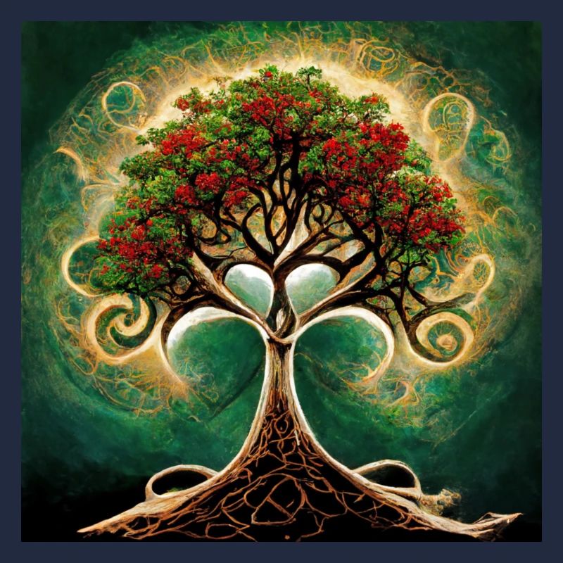 Romantischer Lebensbaum mit roten Blüten