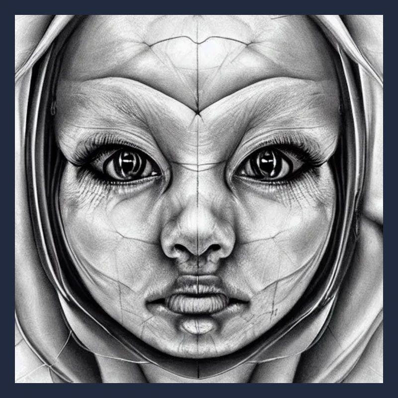 Human-Alien. Face in black and white