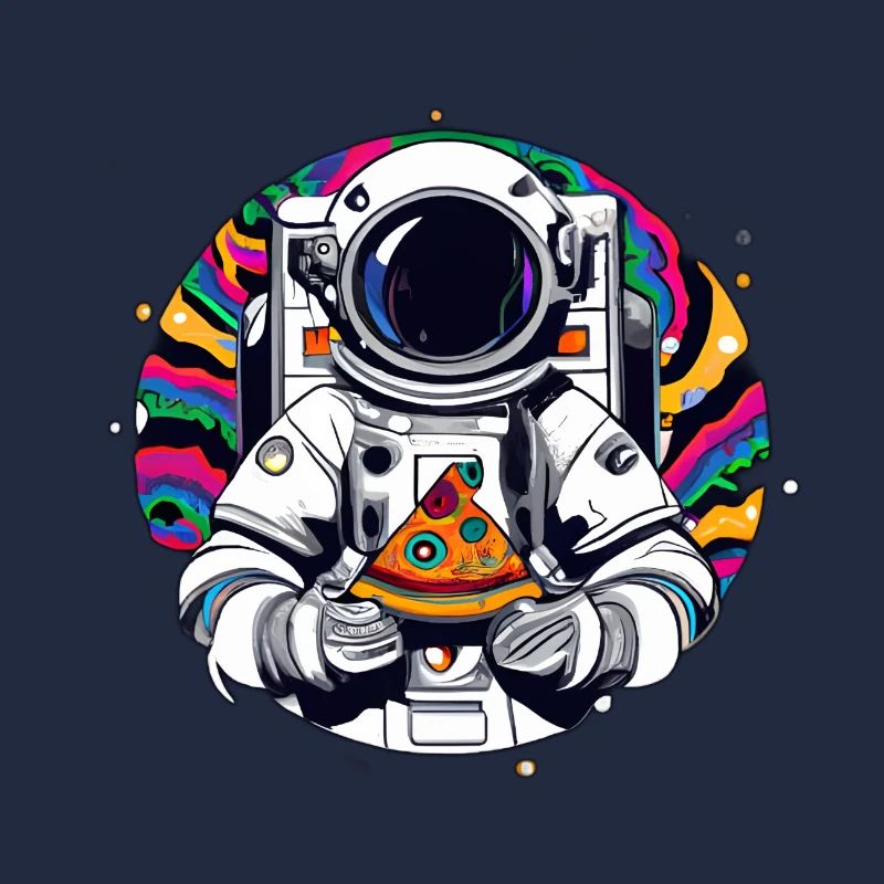 Funky Astronaut im Weltraum mit Pizza