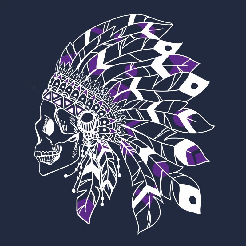 crâne avec coiffe indienne blanc et violet