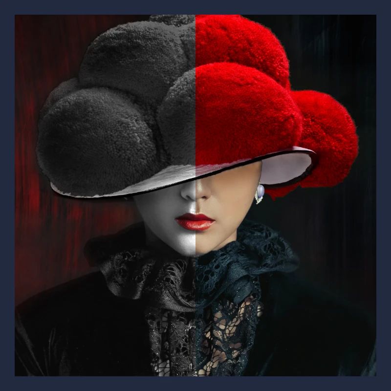 Bollenhut Lady Schwarz - Rot