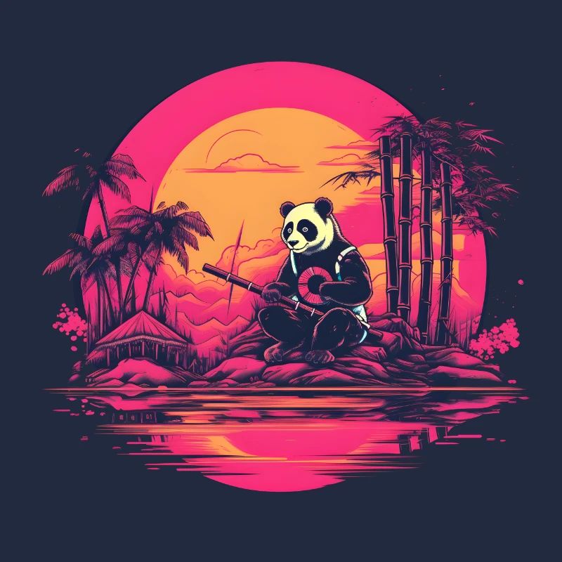 Synthwave Panda Japan Sunset