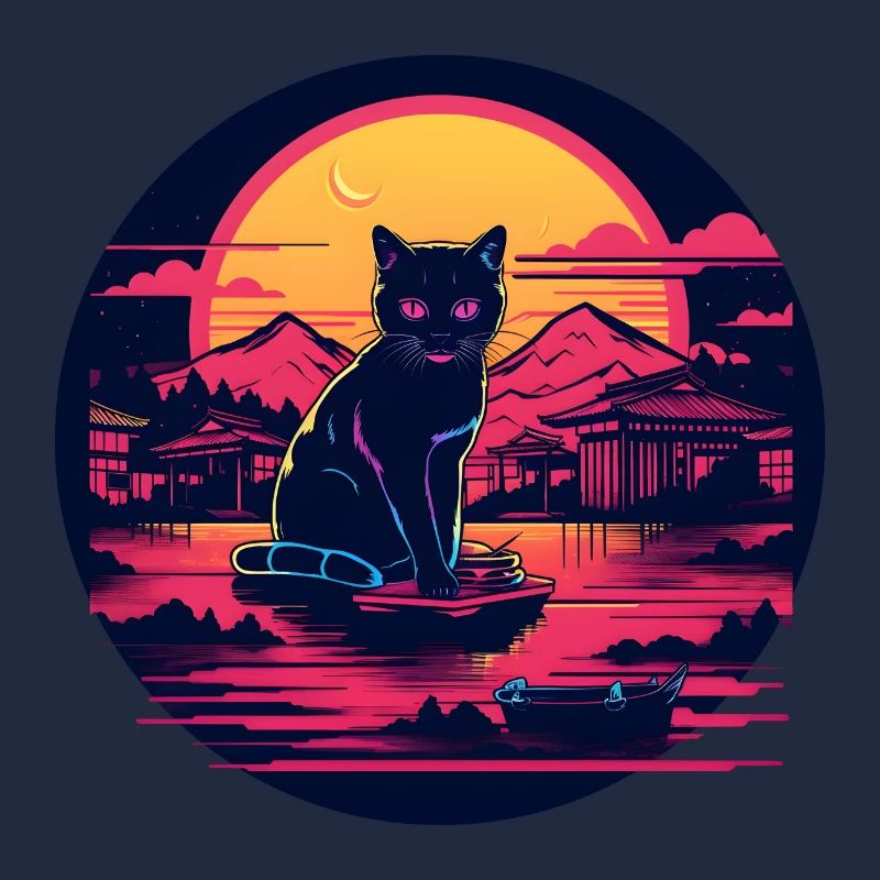 Synthwave japan Cat in the night