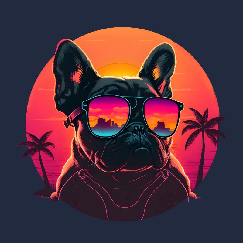 Synthwave bouledogue français Sunset