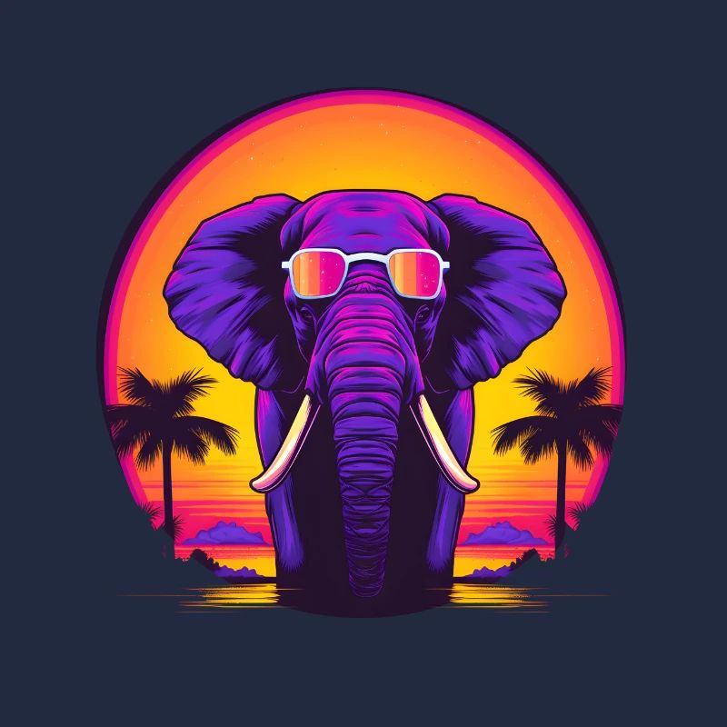 Synthwave Elephant African Sunset