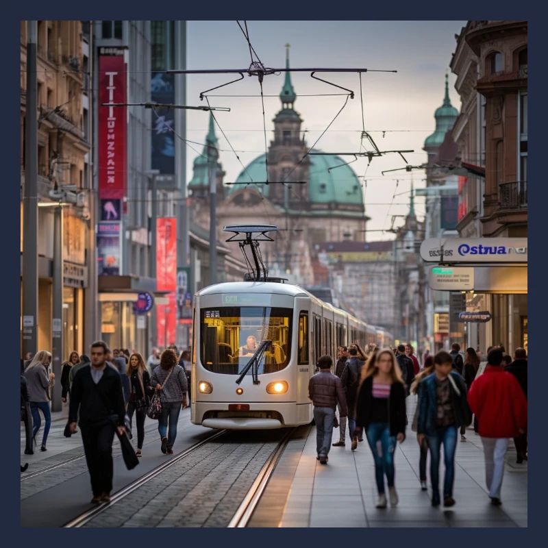 Straße mit Straßenbahn