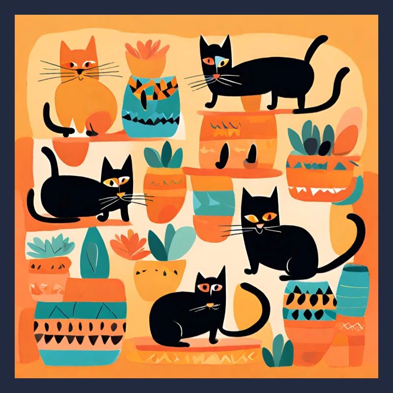 Boho Cats Abstract Plants 2