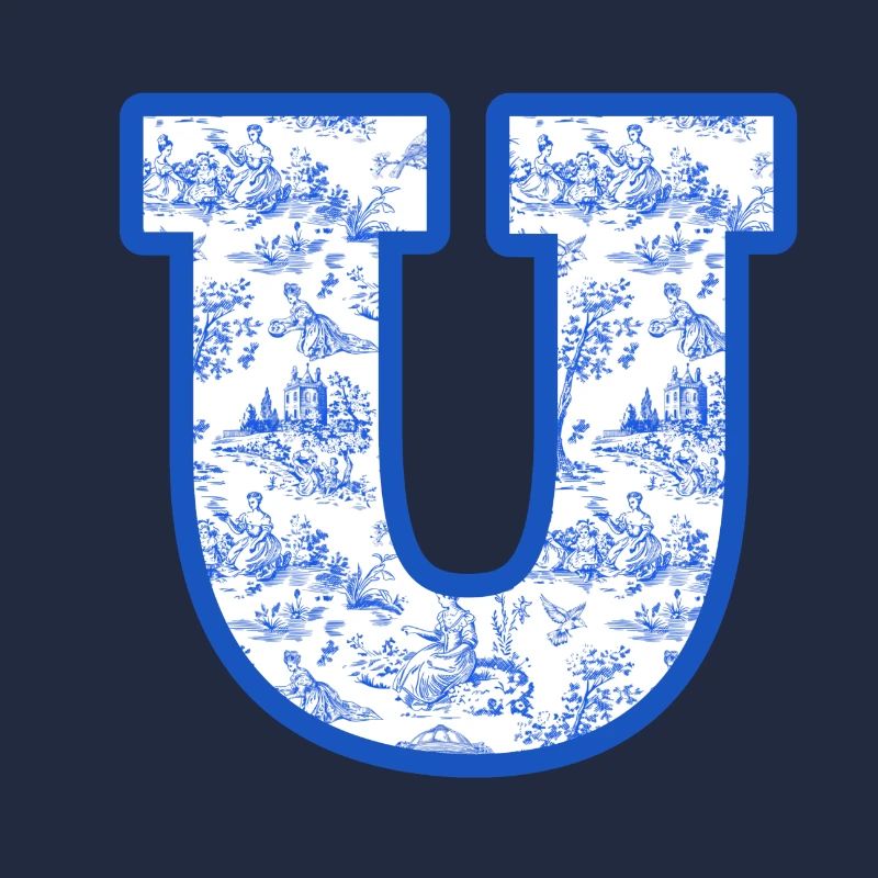 Lettre u chinoiserie bleu