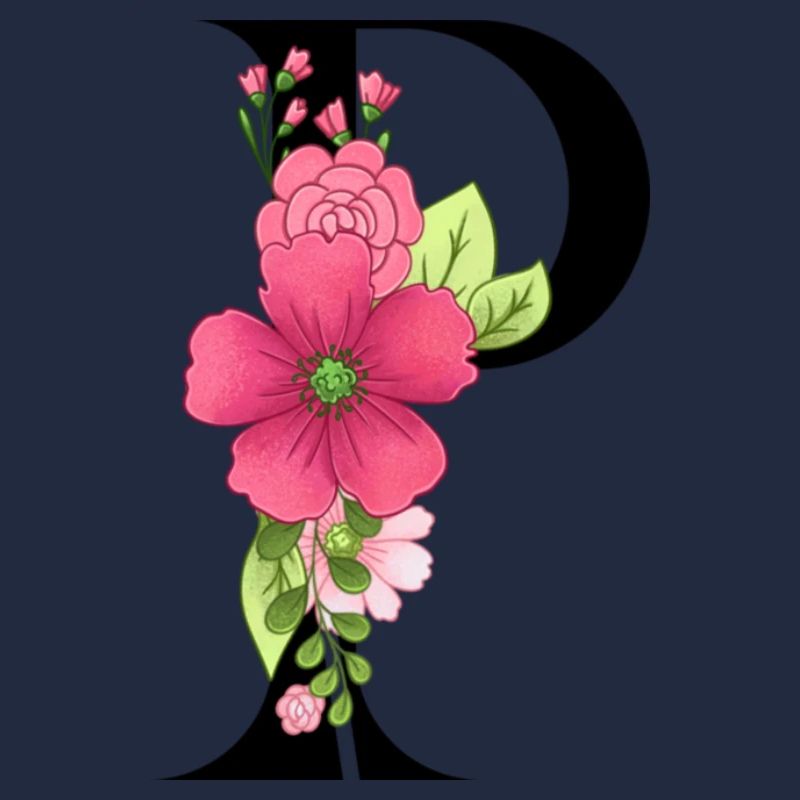 Eleganter Buchstabe 'P' mit Blumen