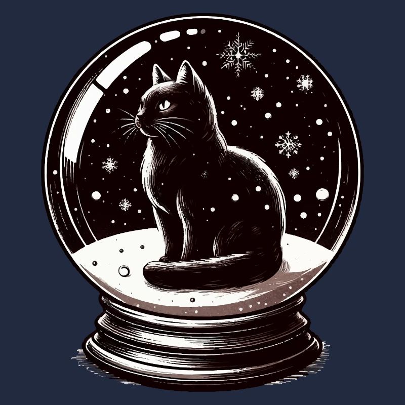 Boule à neige avec chat noir d’hiver pour