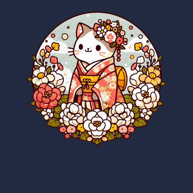 Kimono chat avec des fleurs