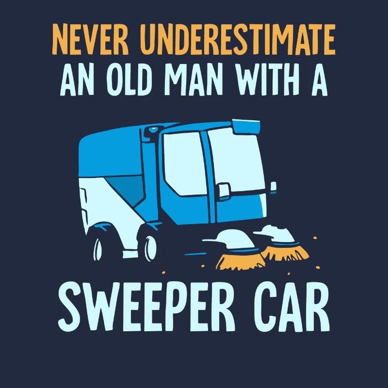 an old man with a sweeper car