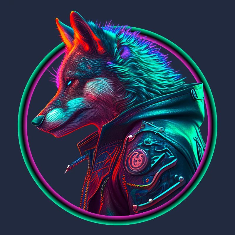 Neon Punk Wolf in Lederjacke