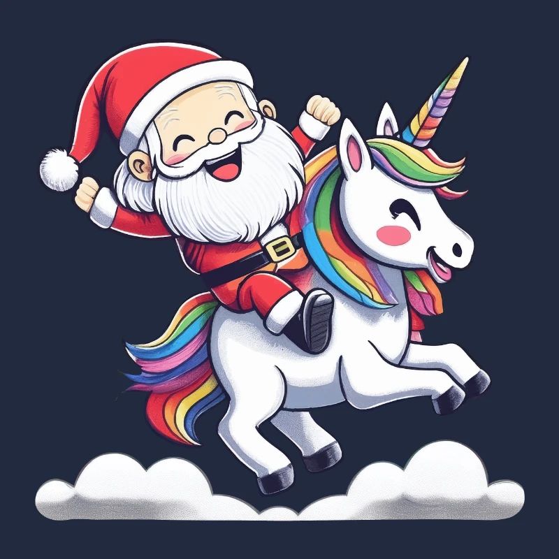 Weihnachtsmann reitet auf Einhorn