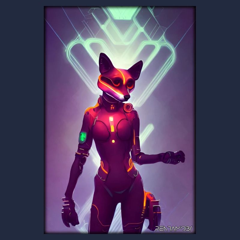 Fox Wildlife Cyber Neon Punk Future Sci-Fi