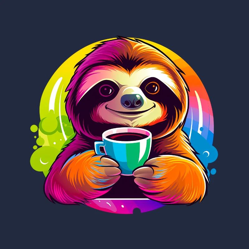 Cute sloth drinking coffee