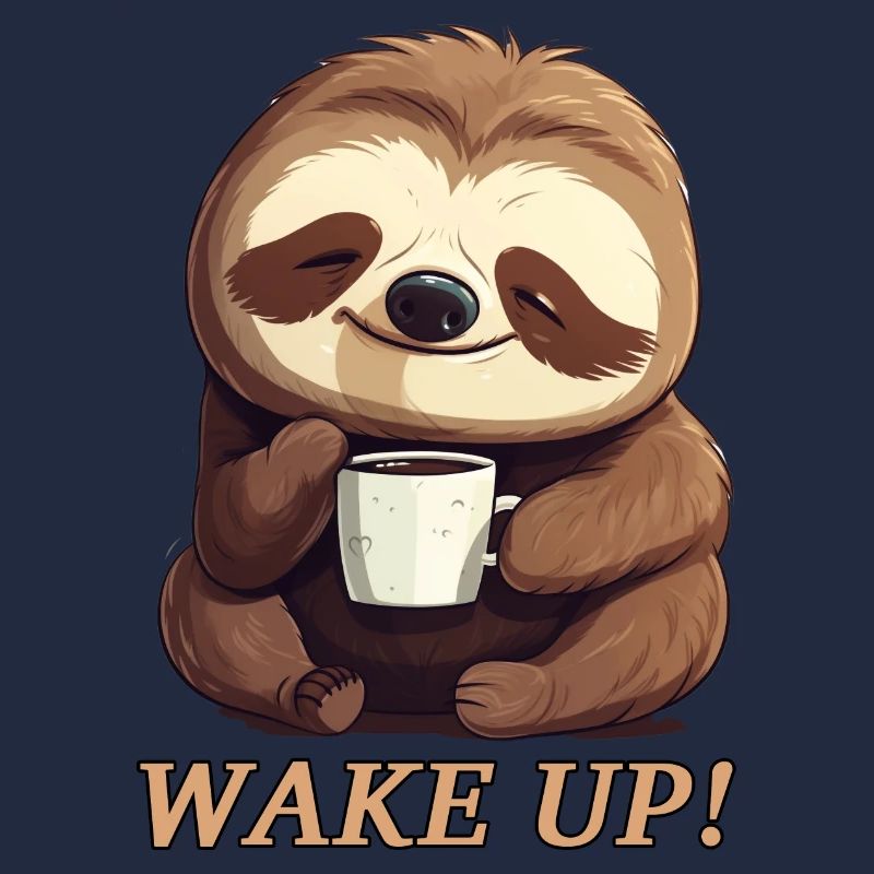 Faultier Morgenmuffel Kaffee aufwachen wake up