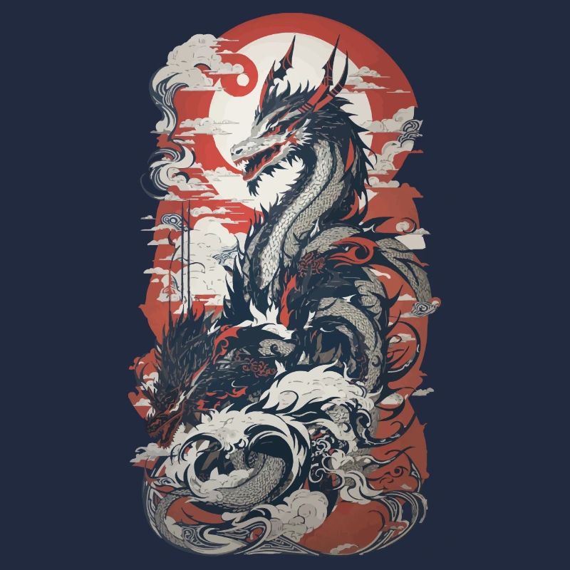 Dragon de style ukiyo-e dans l’art du design rétro