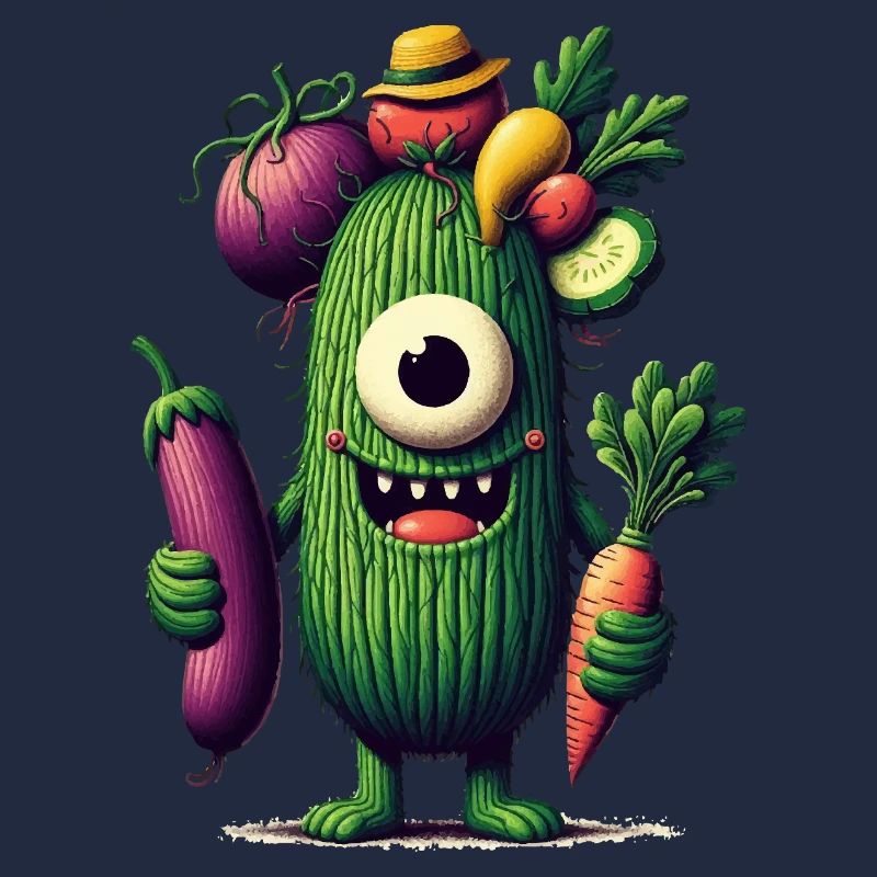 drôle mignon monstre avec des légumes concombre borgne
