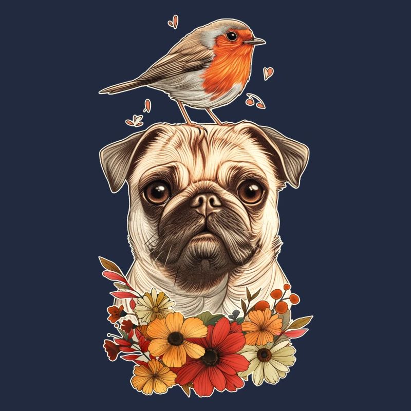 Mops mit Vogel