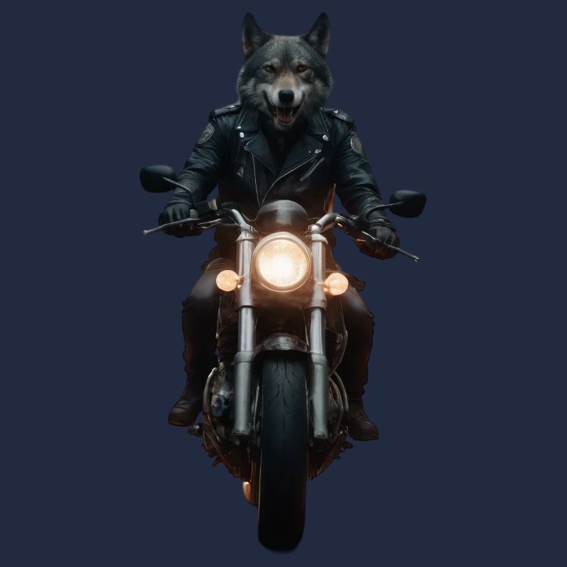Biker-Wolf auf seinem Motorrad