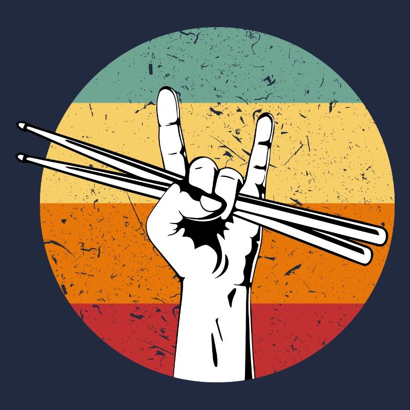 Rock Hand Logo Rétro DrumSticks Drum Player