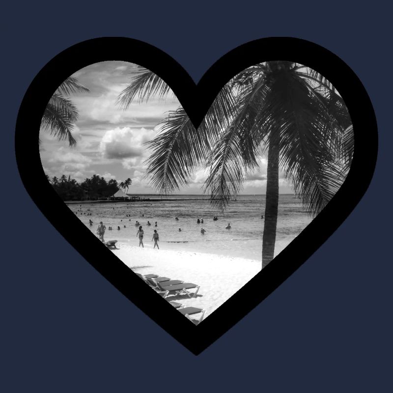 Strand mit Palmen / schwarzer Herz Rahmen