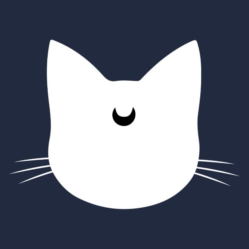 Luna - chat blanc avec un croissant de lune noir