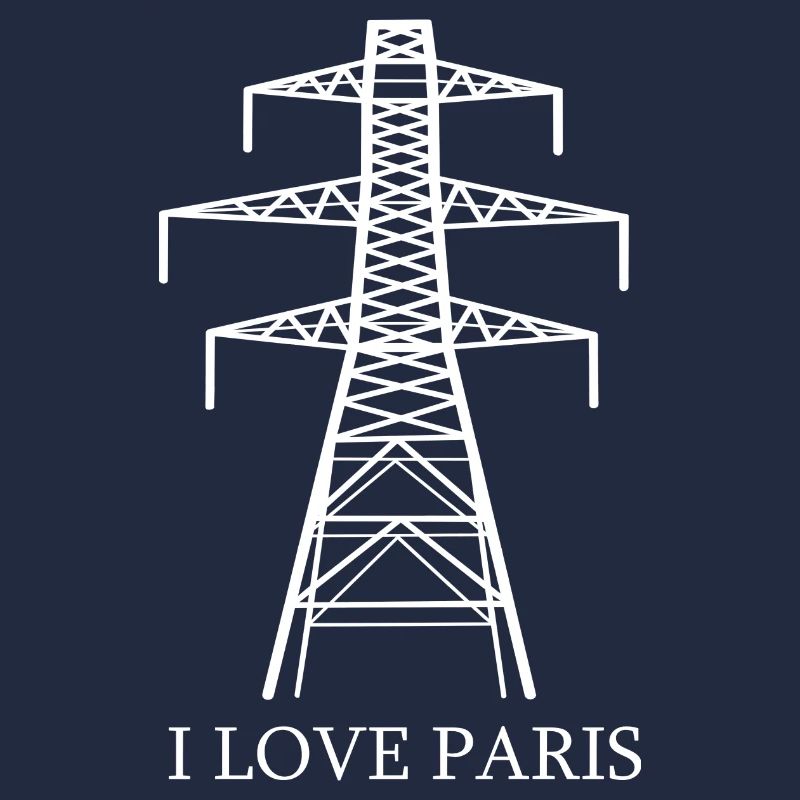 Power pylon as Eiffel Tower "I Love Paris" satire