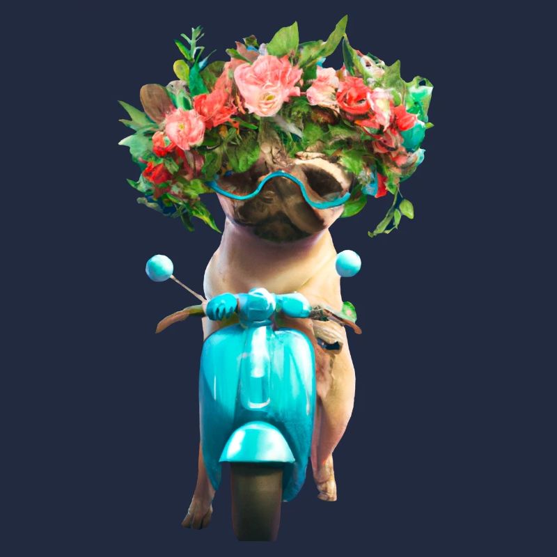 E-Rolller Mops mit Blumenkranz