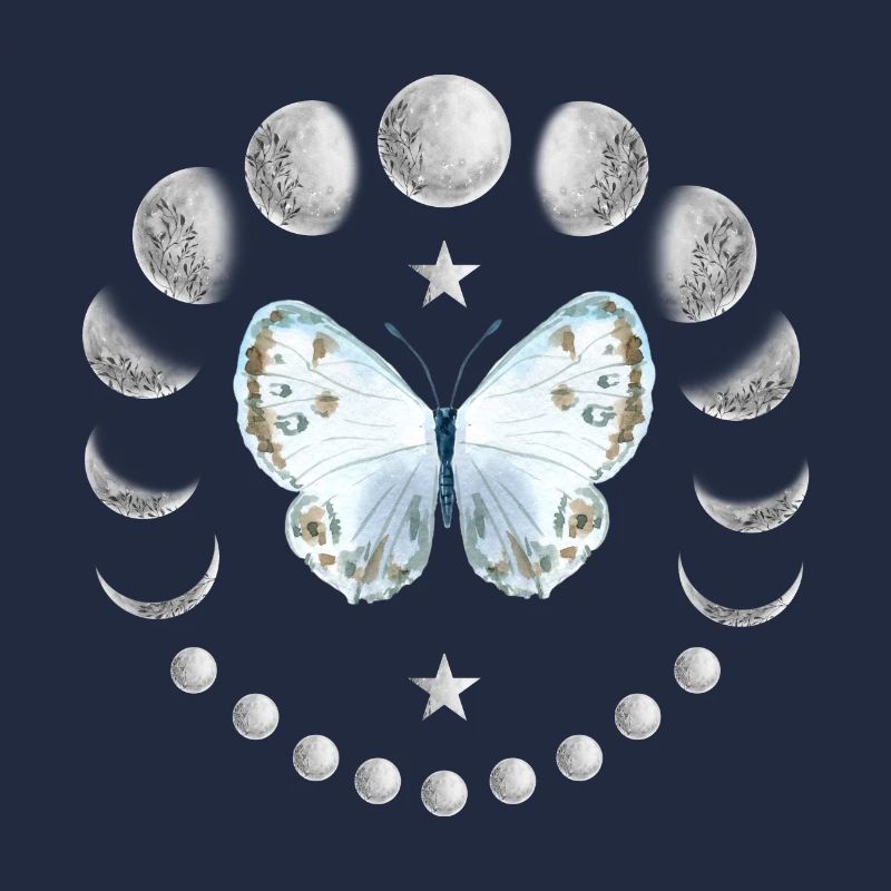 Phases de lune avec des fleurs et papillon lune