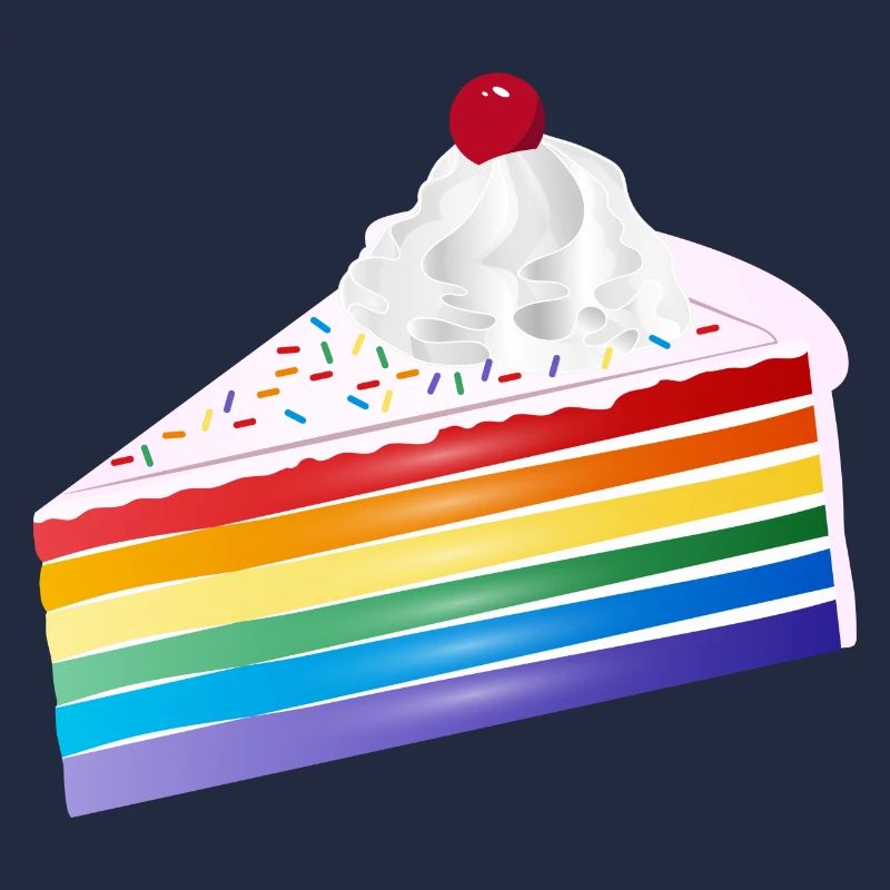 Stück Regenbogen Kuchen mit Sahne und Kirsche