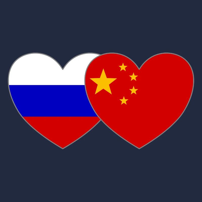 Russie Chine Drapeau Cœur