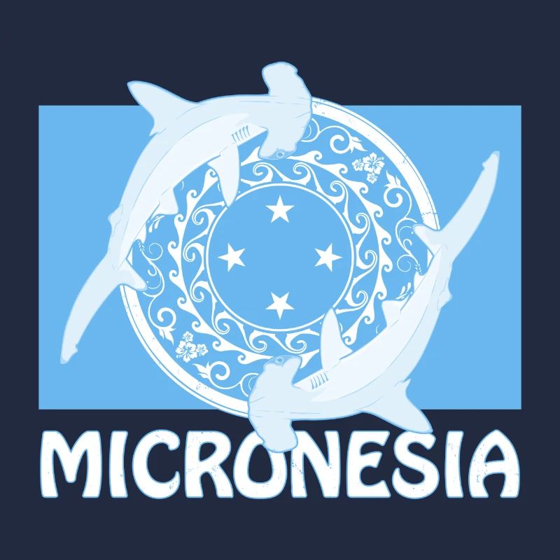 Drapeau de la Micronésie et requins-marteaux