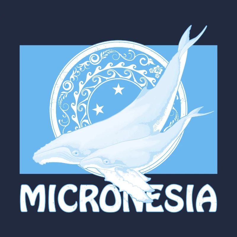 Drapeau de la Micronésie et baleines à bosse