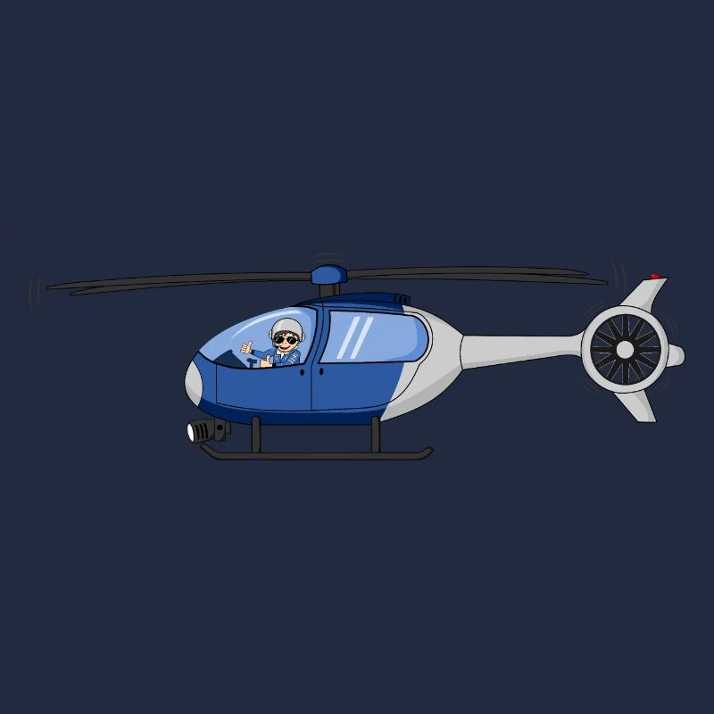 Pilote et hélicoptère bleu et blanc