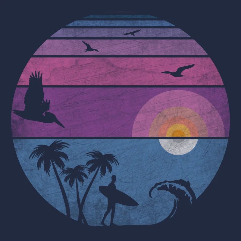 surf au coucher du soleil