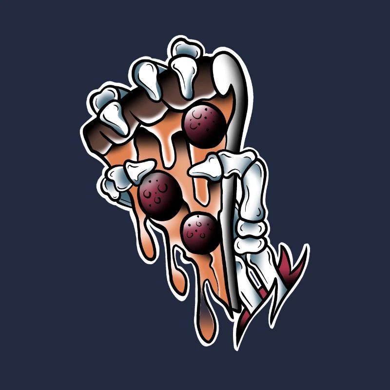 Main skeleton Pizza chorizo old-school tattoo art