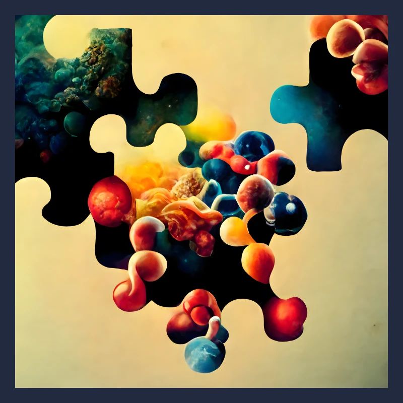 Puzzle motif with molecules