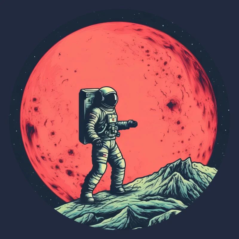 Astronaute sur la Lune devant Red Moon