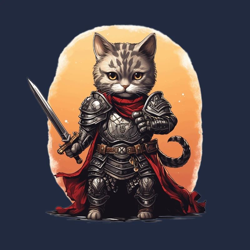 Chat en équipement de chevalier avec épée longue, AI Gen