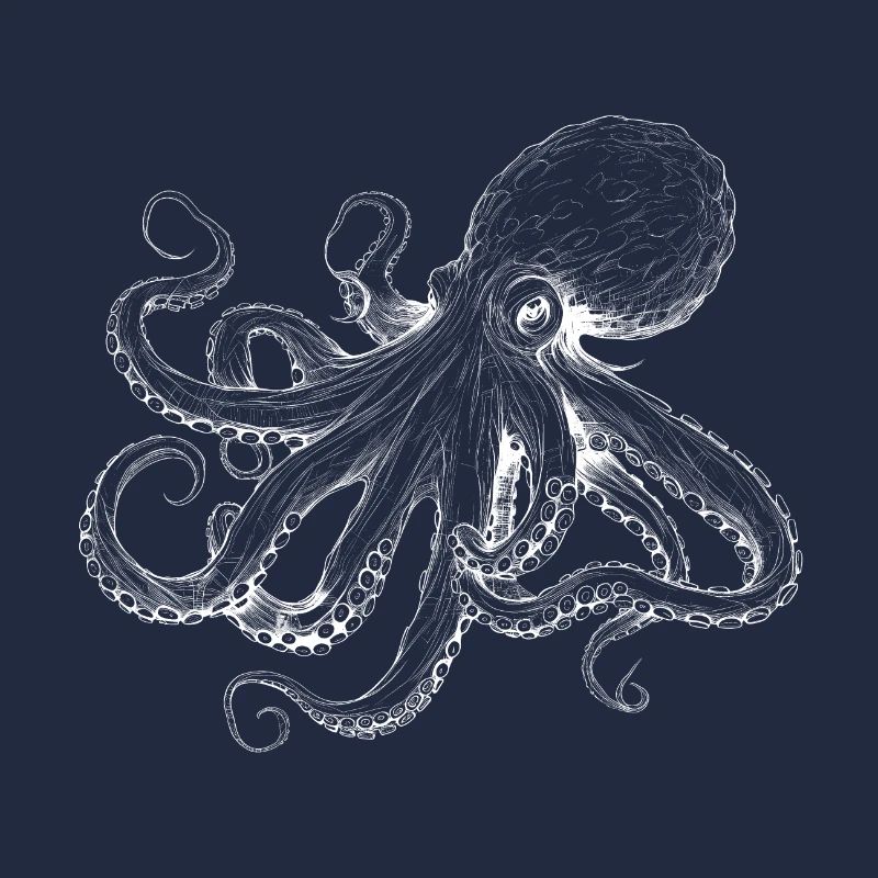 Tender octopus octopus illustration in white