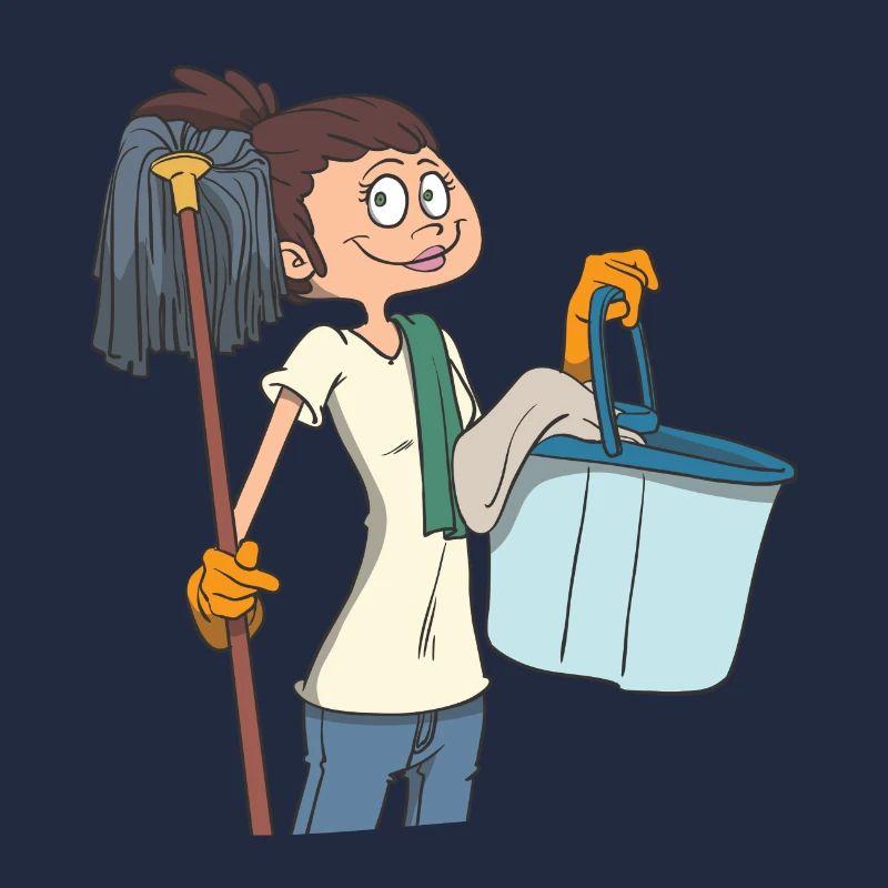 Putzfrau mit Wischmob und Eimer