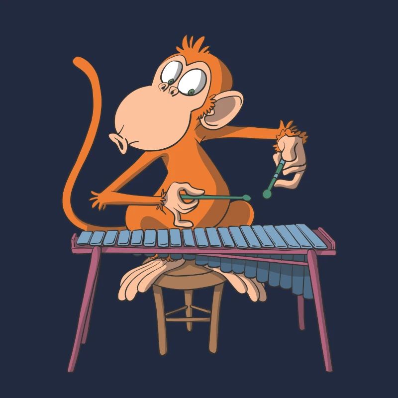 Monkey plays marimba xylophone