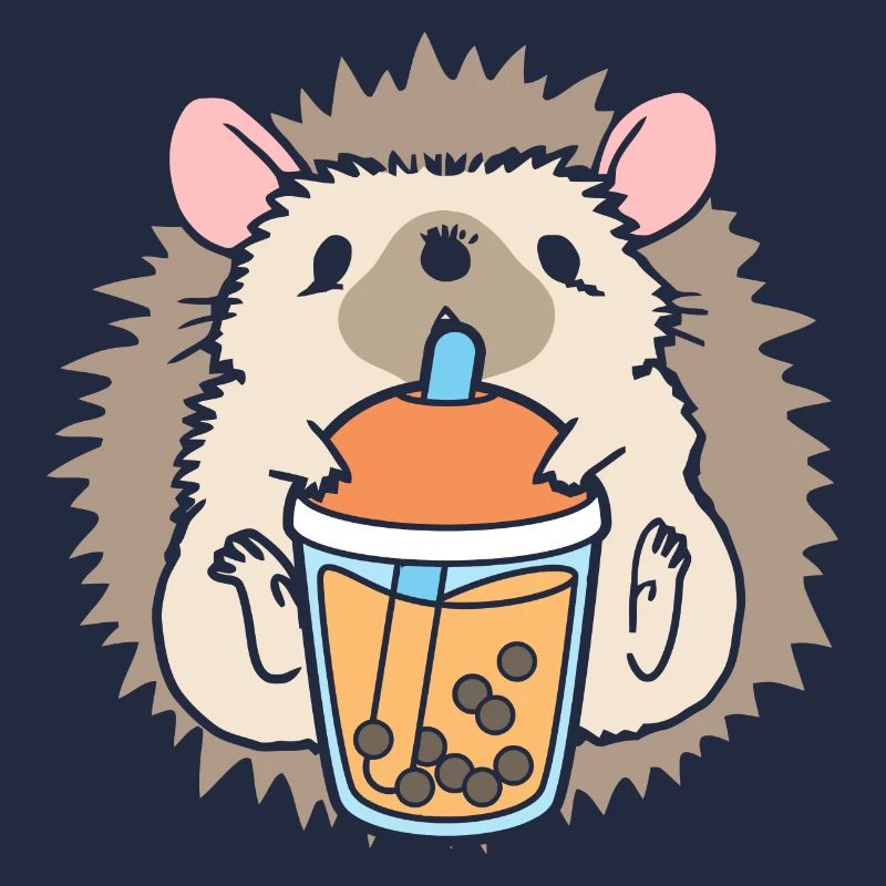 Bubble Milk Tea Hedgehog Drinking Boba Tea