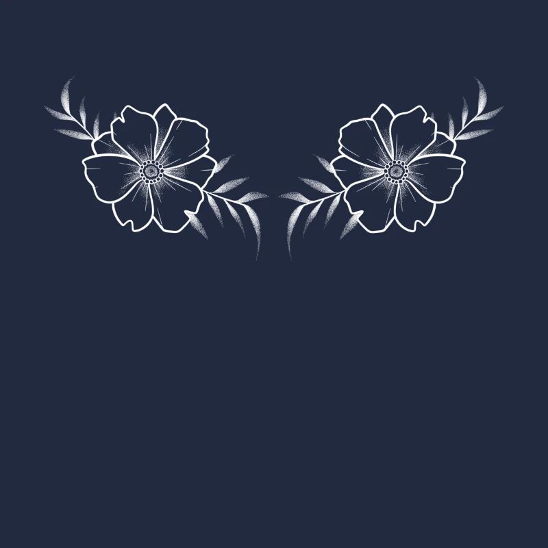 Floral White Line Art & Dotwork