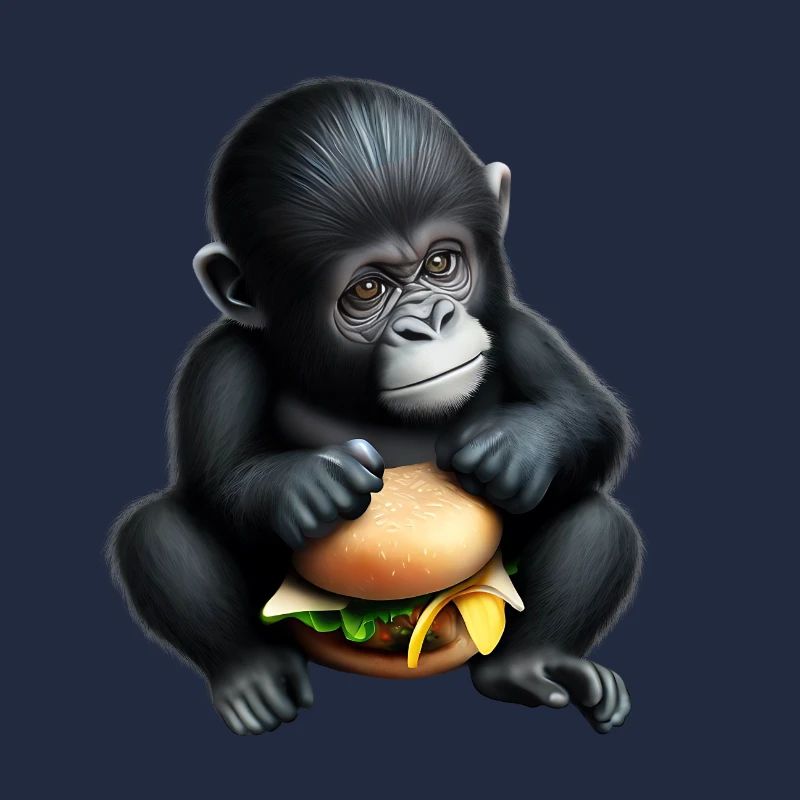 Gorilla liebt Cheeseburger