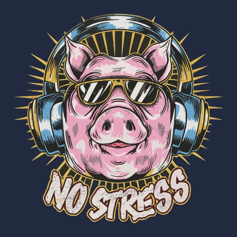 Cochon avec des écouteurs Drôle de dicton PAS DE STRESS